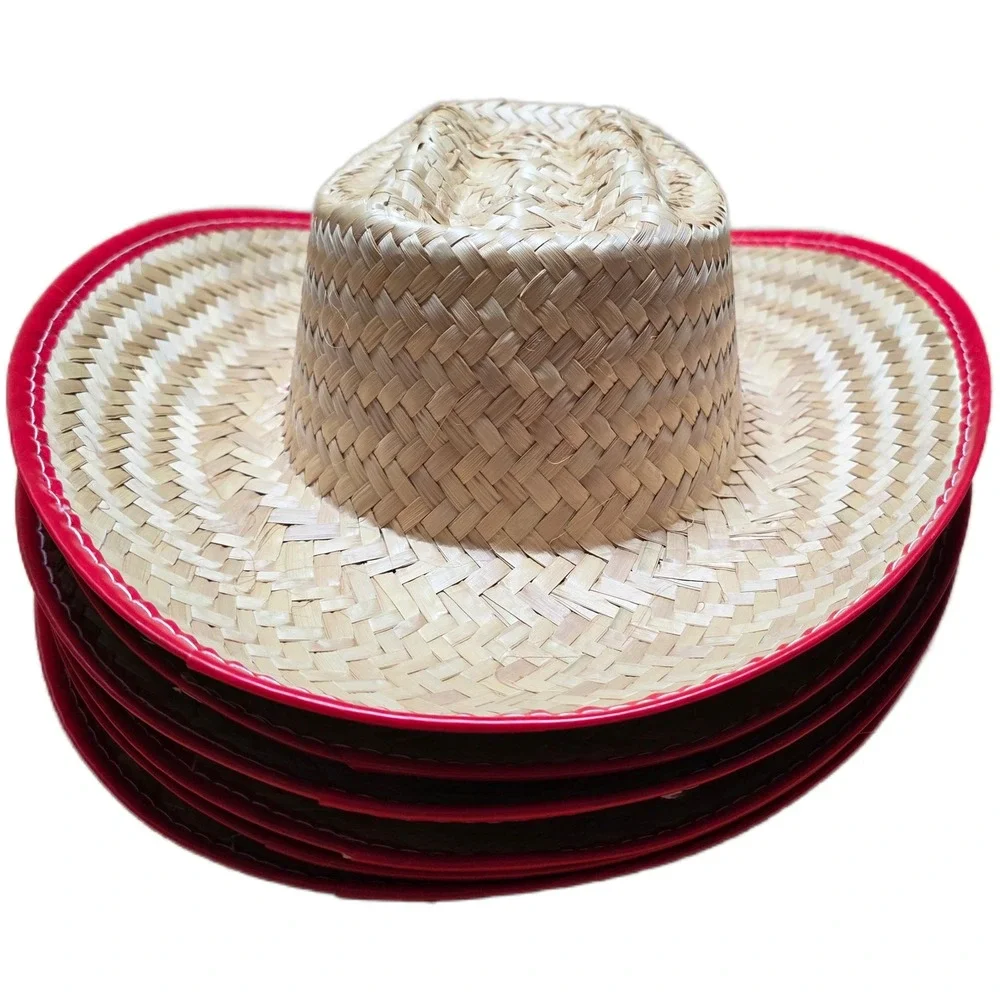 Cowboy‎ Sheriff Woven Straw Hat Kids Red Blue Star Chin Strap